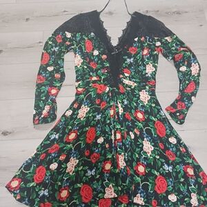 Anthropologie Black and Red Floral Dress.
